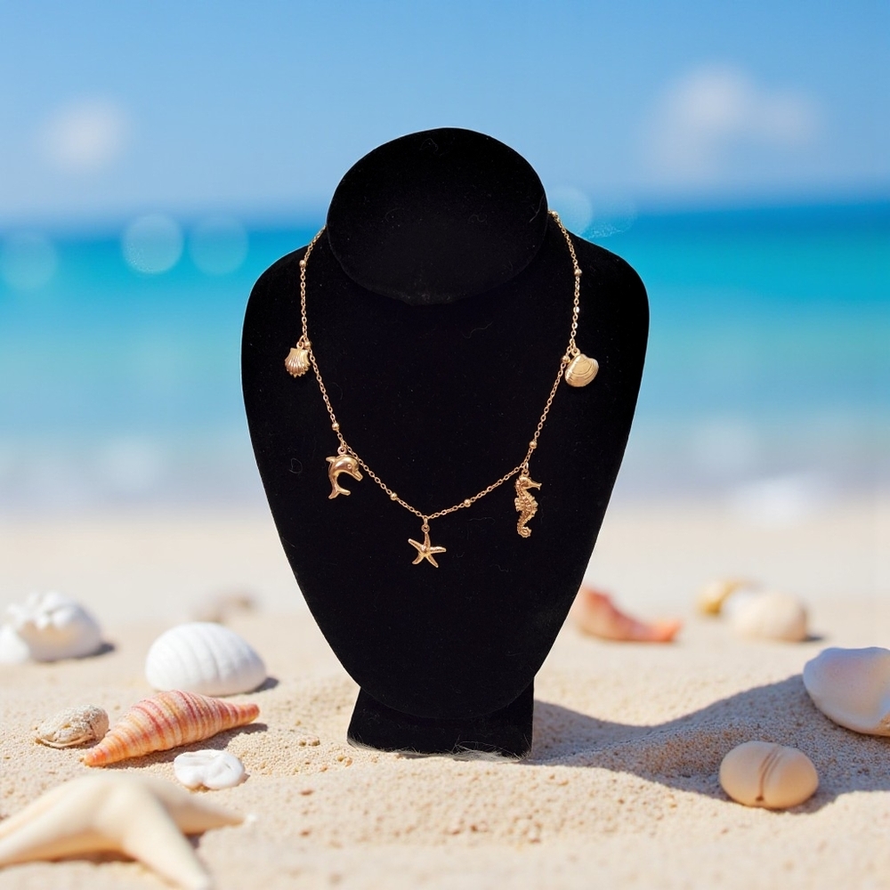 Custom Gold Charm Necklace with Sea Life Pendants